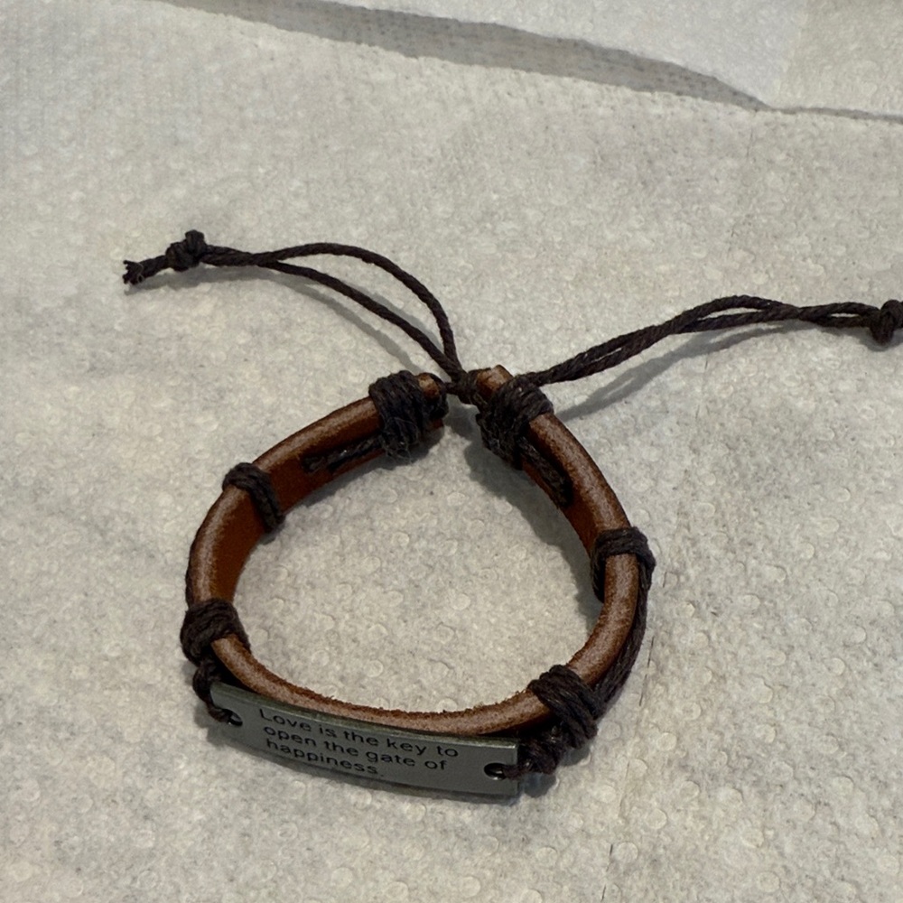 Brown Leather Bracelet with Inspirational Quote